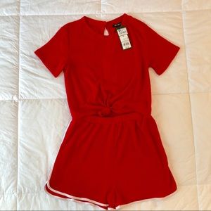 Red Ribbed Romper